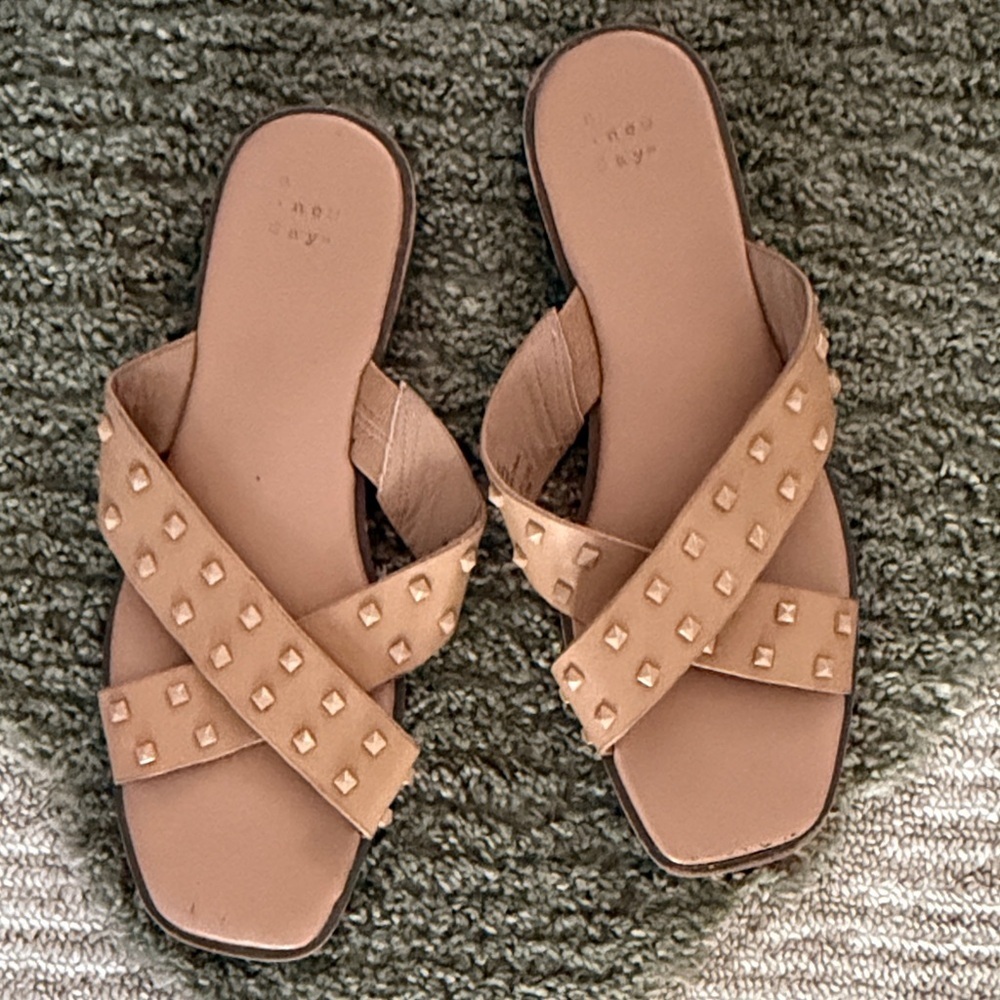 a new day Studded Crisscross Slide Sandals in Light Brown